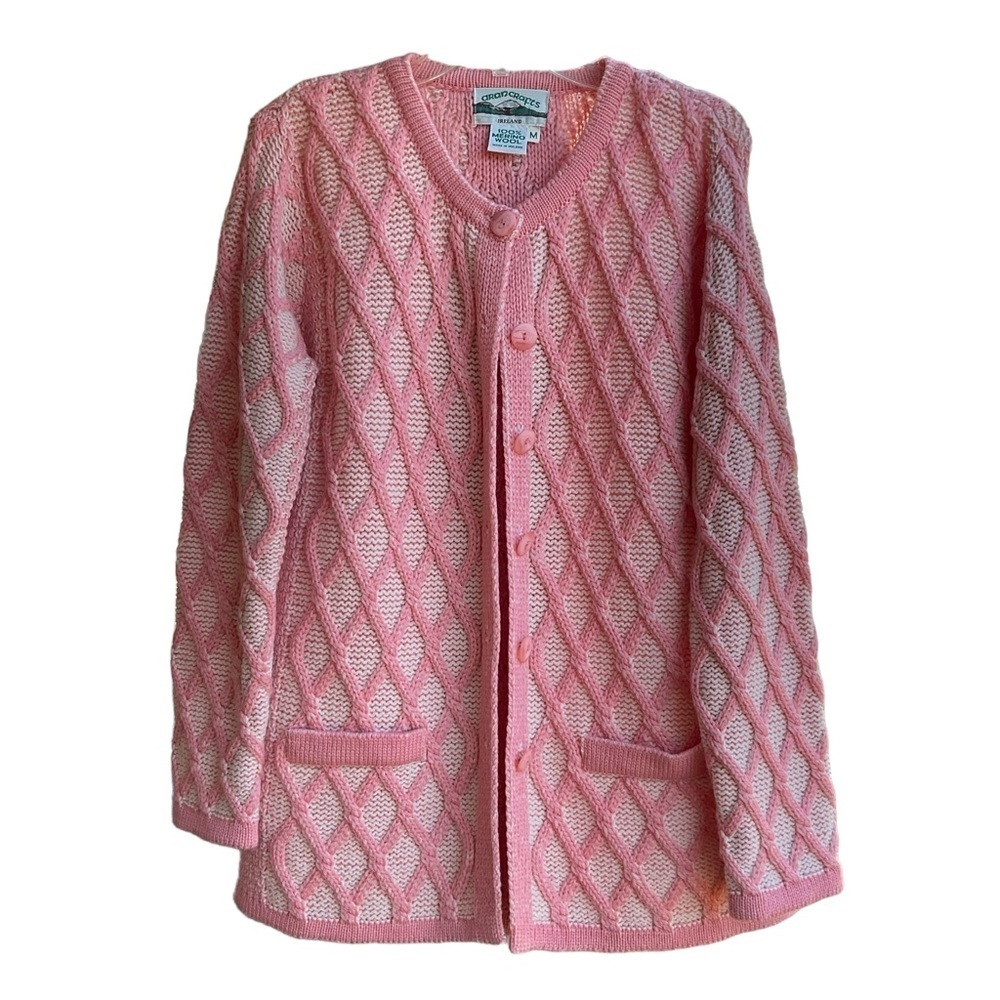Aran Crafts Pink Cream Cable Knit Cardigan